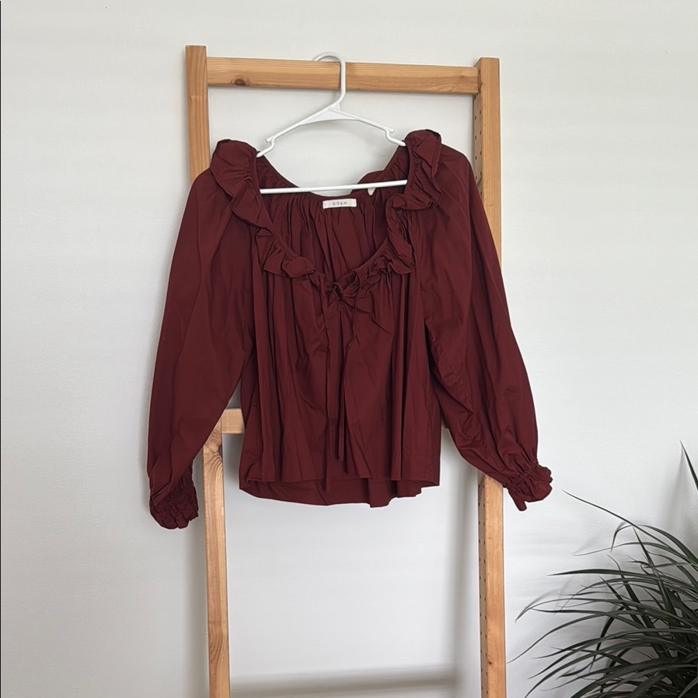 Women's Ruffled Burgundy Top